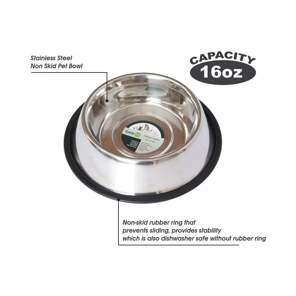 STAINLESS STEEL DOG BOWLS  16oz (Non Skid)