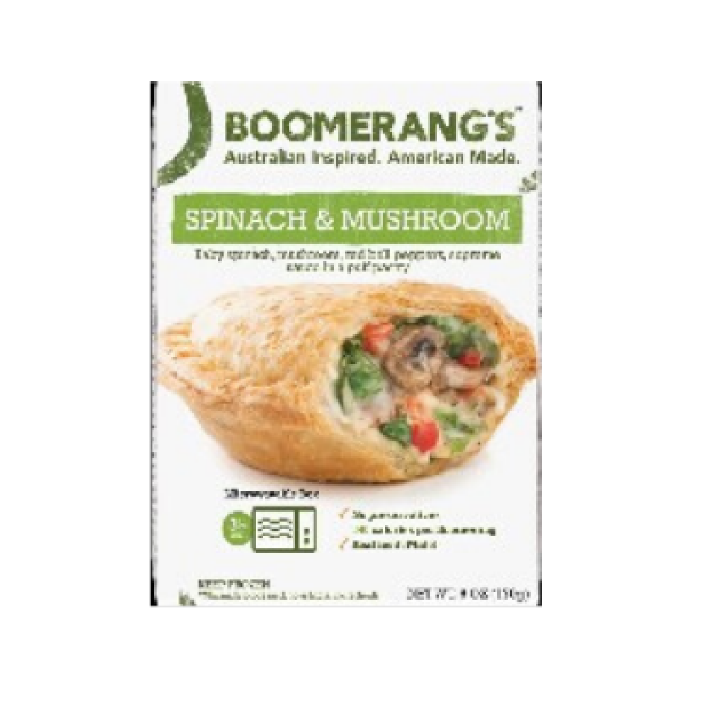 Boomerang's pies spinach & mushroom aussie pie 6 oz